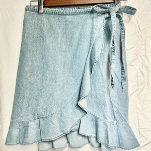 J.Crew Mercantile Women's Tie Waist Chambray Ruffle Wrap Mini Skirt. Size XXS